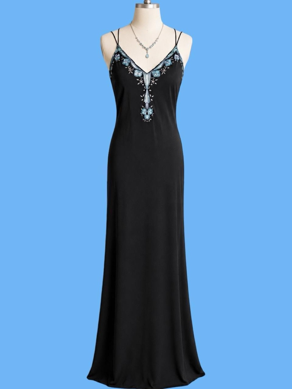 Vintage Black Beaded Maxi Slip Dress Fairycore Romantic